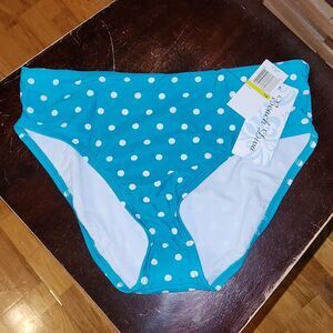 NWT Beach Diva Teal with White Polka Dot Bikini Bottoms Size 14